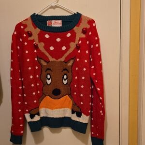 Women's Holiday Time Red Reindeer Sweater.
